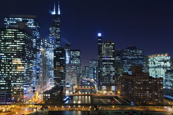 shutterstock_Chicago and Chicago River at night